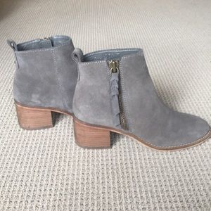 Gray block heeled booties